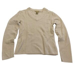 Vintage Y2K Cotton Ginny V-Neck Sweater Neutral Beige Knit Blend Size Large